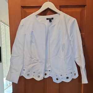 Roz & Ali White Blazer Crisp Cotton Suit Jacket